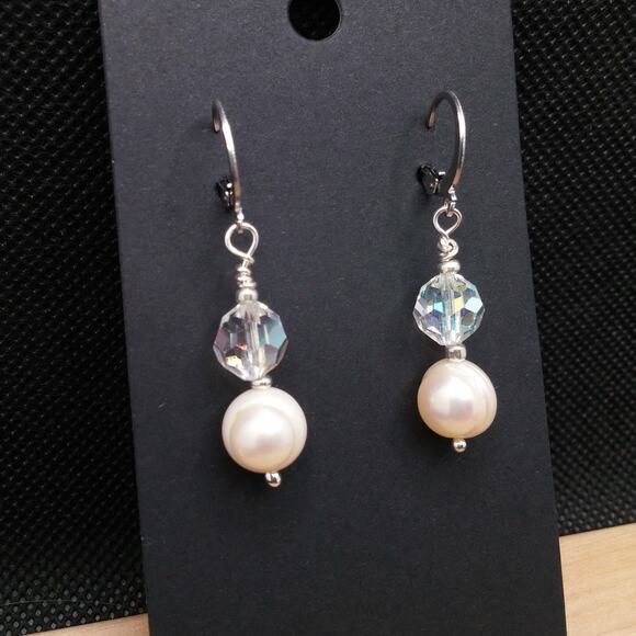 Artisan Baroque Freshwater Pearl Earrings Vintage Beads Swarovski Crystal Dangle - Picture 8 of 9